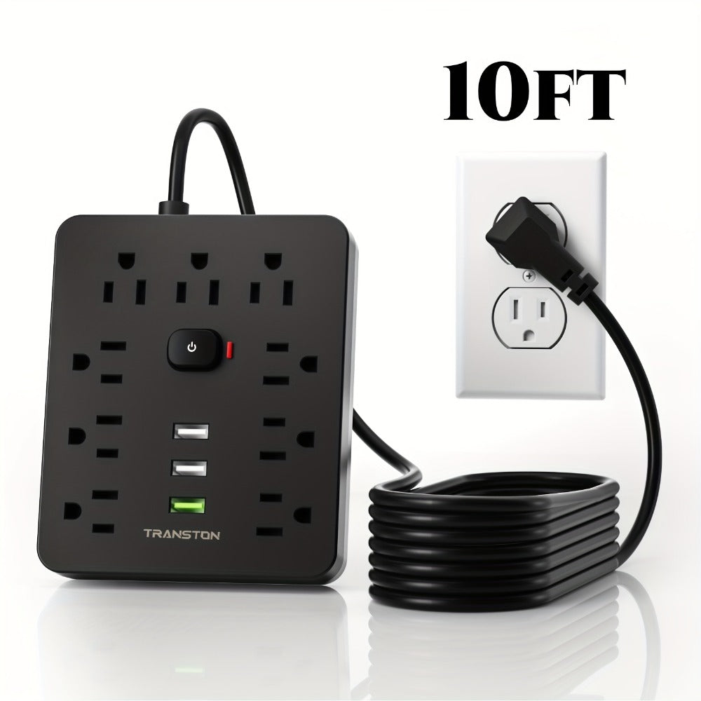 45° Tilt Plug Power Strip 12-in-1 Surge Protector with 9 AC Outlets & 3 USB Ports, 10ft Long Extension Cord, Advanced Overload Protection for Home, Office & High-Power Devices