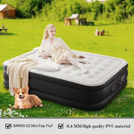 Inflatable Air Mattress with Built-In Pump 16"/18"/21" Thick – 660 LBS Capacity Double Height Blow-Up Airbed with Non-Slip Bottom, Twin & Queen Sizes for Camping, Home & Guest Use