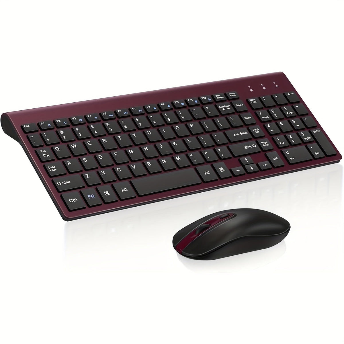 2.4G Wireless Keyboard and Mouse Combo Ultra-Thin Slim Full Size with Numpad Silent Keys Plug and Play USB Nano Receiver for Windows PC Desktop Laptop Home Office Blue Red