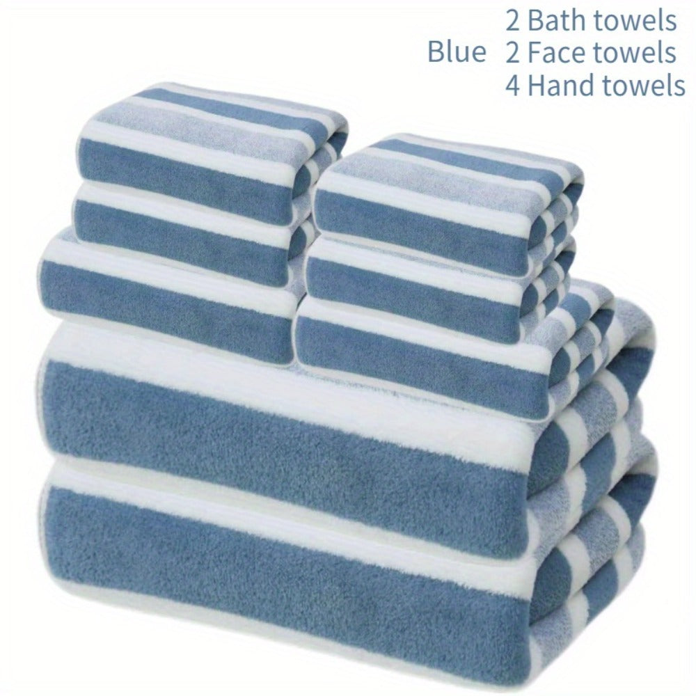 Hotel Towel Set 8 Piece No Hair Loss 280GSM - Five Star Standard Two-Color Striped Super Soft High Absorbency | 2 Bath Towels 2 Face Towels 4 Hand Towels | Grey Red Green | Home Bathroom Spa Gift