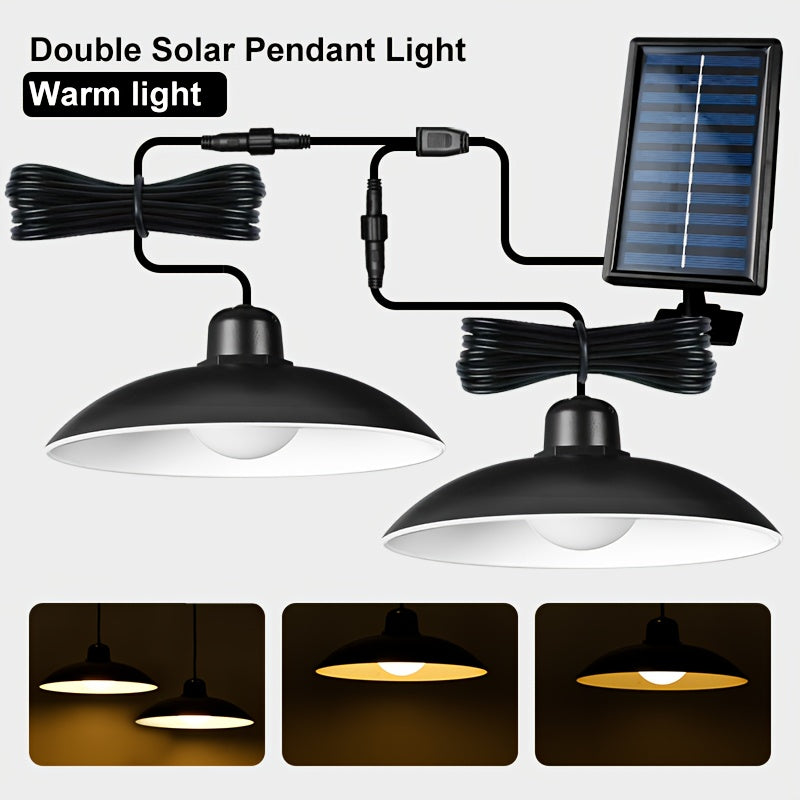 Solar Pendant Light Indoor Outdoor Hanging Light Fixture 3200mAh Rechargeable - 3 Brightness Modes Remote Control 2 LED Bulbs Warm & Cool White for Patio Gazebo Pergola Shed Garage Barn Off-Grid