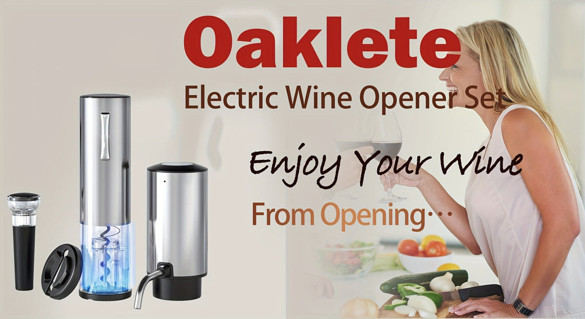 Electric Wine Opener Set – Rechargeable Automatic Corkscrew with Wine Aerator Dispenser, Vacuum Stopper & Foil Cutter for Any Occasion Gift