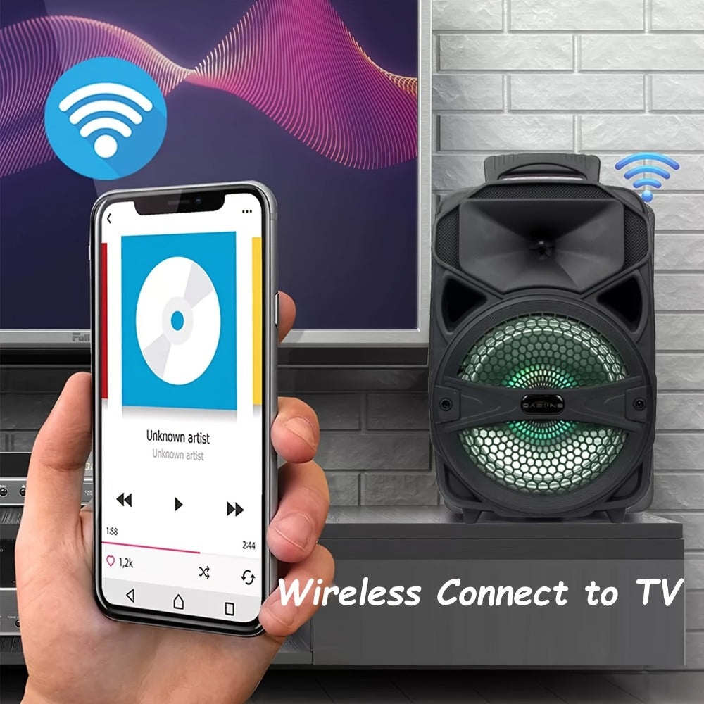 8-Inch Subwoofer Party Speaker 1000W Portable Rechargeable Wireless Bluetooth | Heavy Bass, FM Radio, LED Lights, Remote Control, Built-in Mic, AUX/USB/TF – Outdoor & Indoor Karaoke Boombox