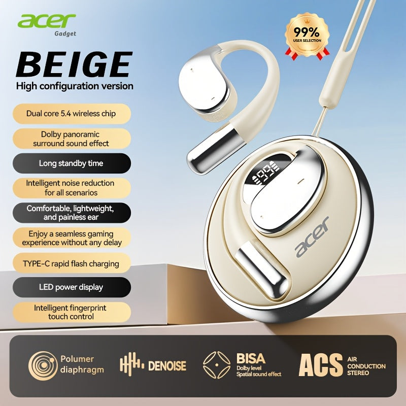 Acer TWS Wireless Earbuds Hook Design Low Latency Gaming 2025 New – HiFi Deep Bass Noise Reduction Ultra-Long Battery Touch Control Lightweight for Sports Running Daily Use