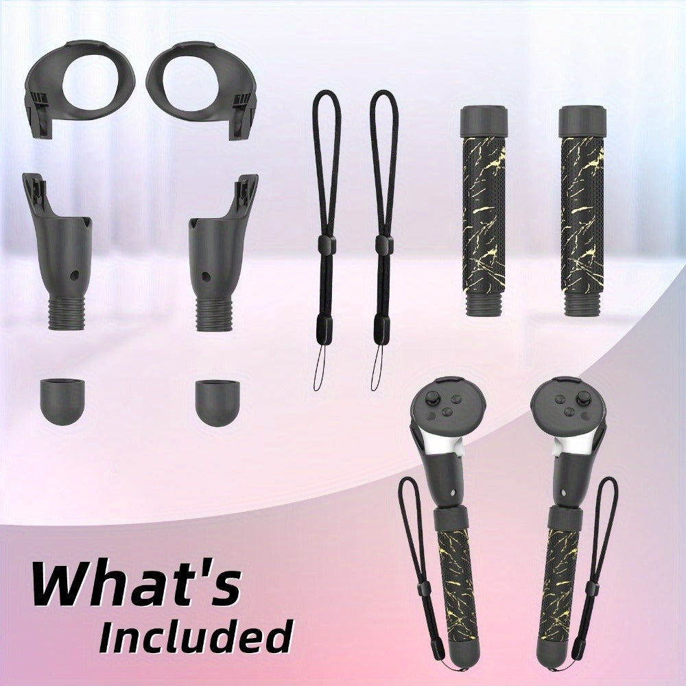 Meta Quest 3S Controller Handle Extension Grips – 3-in-1 VR Handle Attachments for Beat Saber, Golf+, Tennis & More, Anti-Slip ABS Grip with Safety Wire, Compatible with Meta Quest 3S & Quest 3