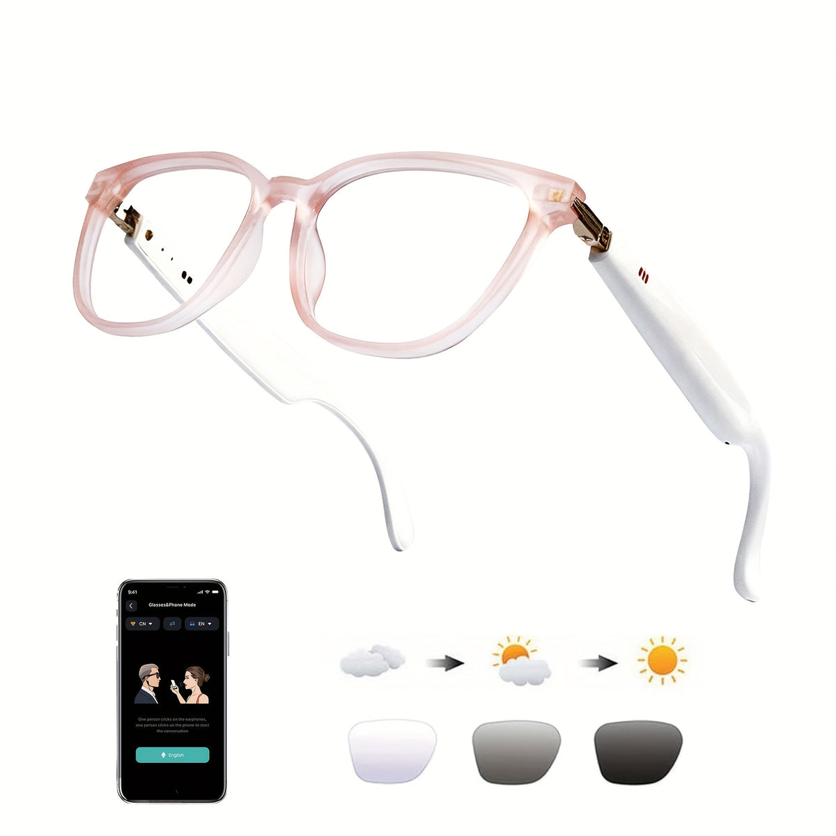 AI Smart Glasses with Real-Time Translation for 160+ Languages, ChatGPT Voice Assistant, HD Calls & Hi-Fi Music – Open-Ear Audio Glasses for Men & Women