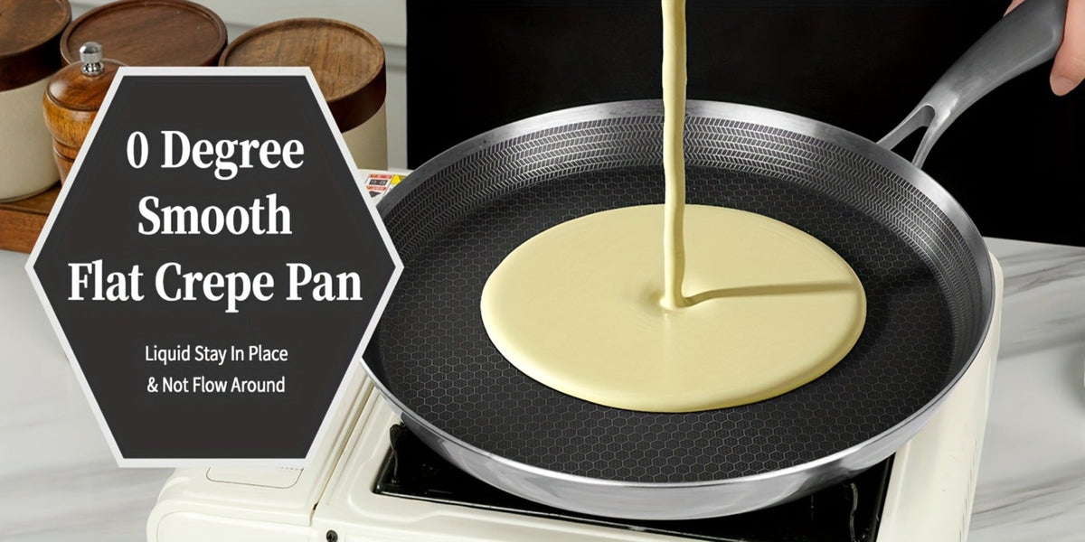 Stainless Steel Crepe Pan 11 Inch Dual Honeycomb Non-Stick PFOA-Free with Lid – Triply Steel Pancake Griddle for Tortillas | Induction Gas Electric Ceramic Compatible Home Camping BBQ Cookware