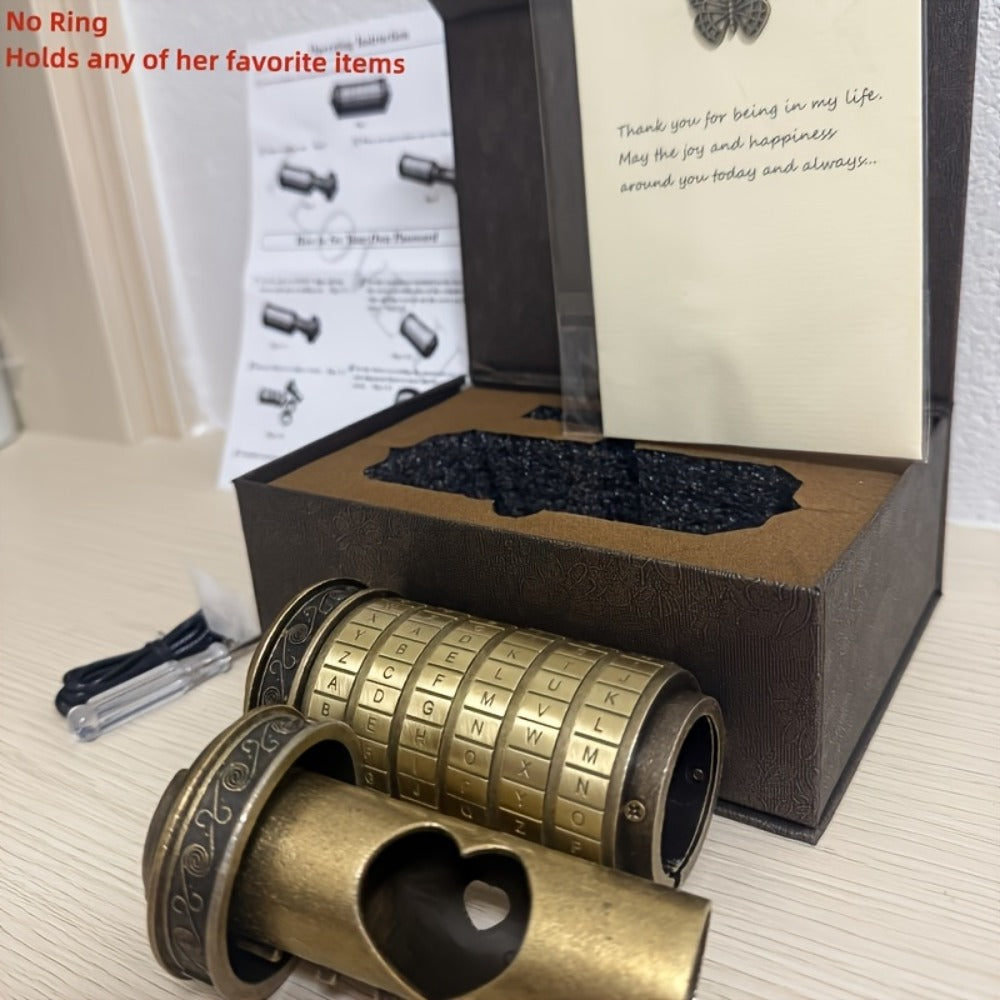 Brain Teaser Combination Lock Puzzle Gift Set – Retro Mini Lock Brain Game for Adults Teens, Romantic Valentine's Day Anniversary Wedding Birthday Escape Room Christmas Gift, Cyan Boxed Novelty Puzzle