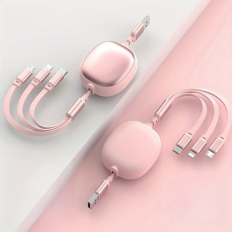 Retractable 3-in-1 Charging Cable 100W Fast Charge – USB-C Micro USB Lightning Multi Connector 1.2m 480Mbps Data Sync for iPhone 15 14 13 12 11 Samsung Galaxy Android – Tangle-Free Travel Cable 6 Colors