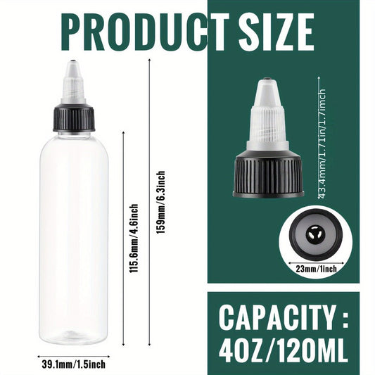 4 oz Clear Plastic Squeeze Bottles with Twist-Top Caps, 100-Pack for Dispensing