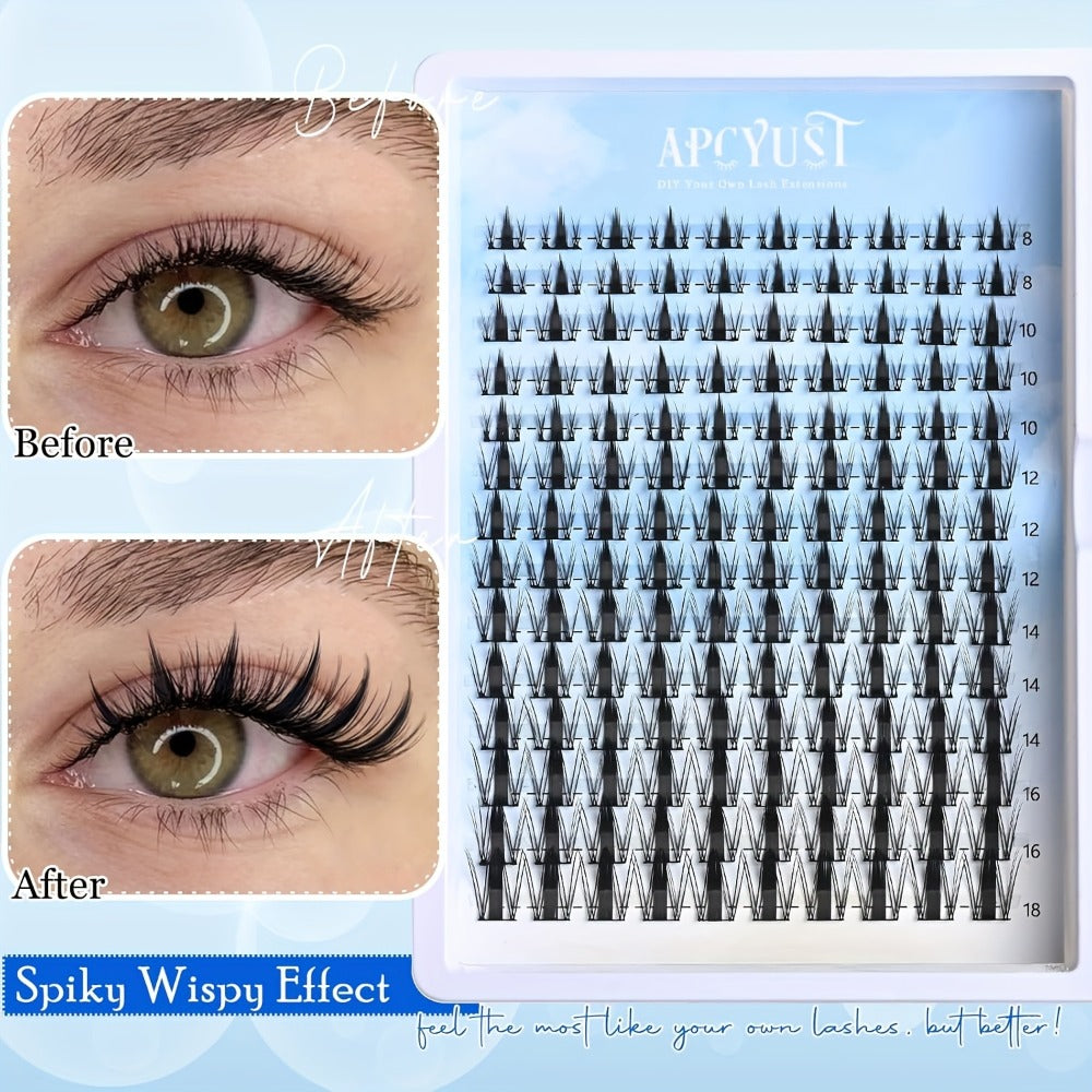Spiky Wet-Look Fairy Lash Clusters Kit — Manga Anime C Curl Individual Spike Eyelash Extensions 8mm-18mm Mixed Length, Wispy Volume DIY False Lashes for Fantasy Glam & Editorial Looks