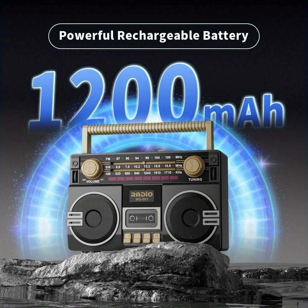 Solar Powered Portable FM/AM/SW Radio with 1200mAh Battery, Bluetooth & TF/USB/AUX Playback, Emergency Weather Radio with LED Flashlight, Ergonomic Handle, Ideal for Camping, Hiking & Emergencies