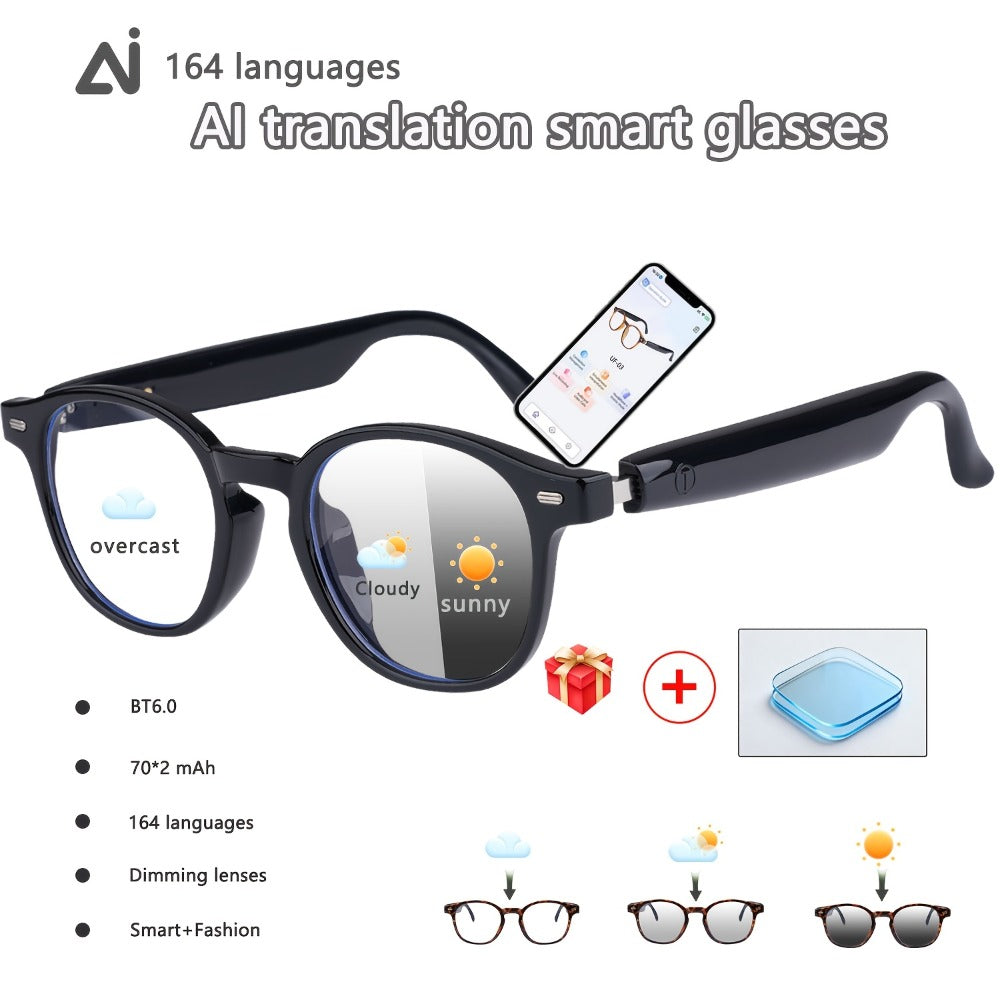 ChatGPT AI Translation Glasses with 160-Language Real-Time Translation, Photochromic Lenses, HiFi Audio & HD Calls – 19 Frame Styles, Unisex Smart Eyewear for Travel & Business