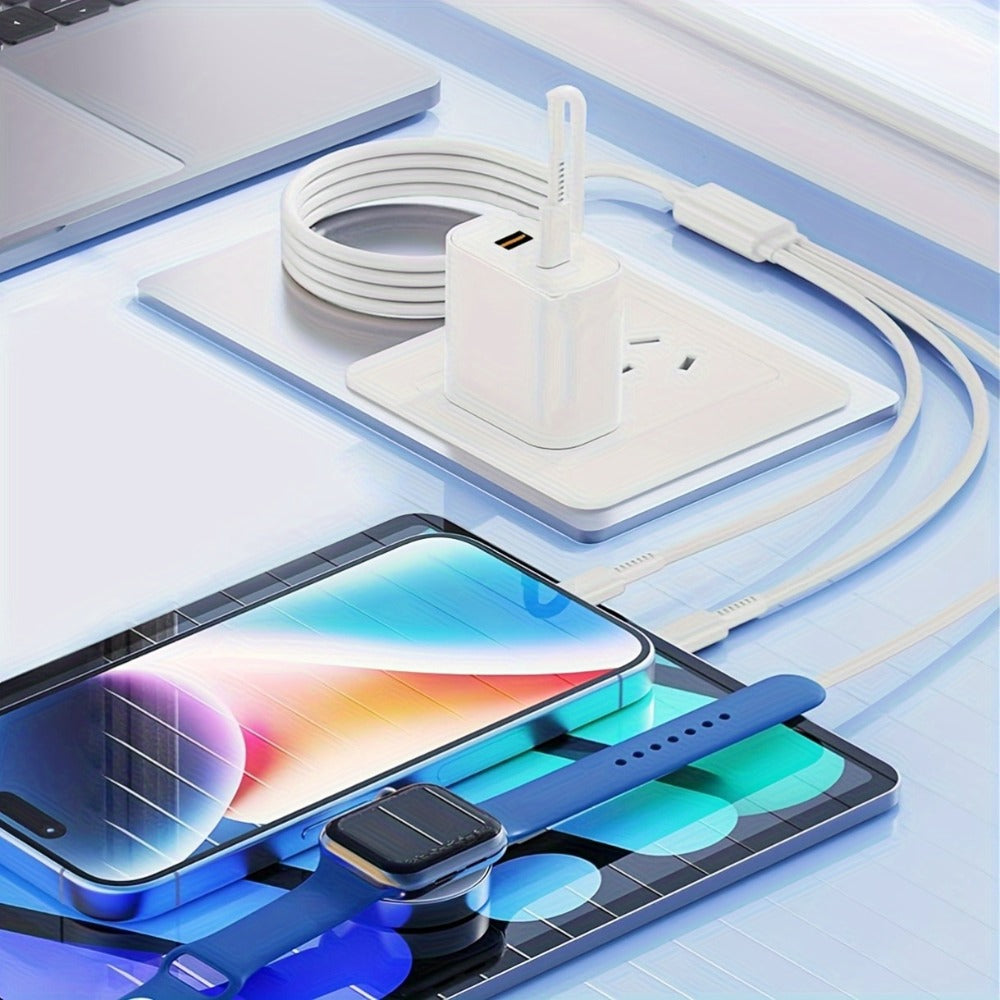 3-in-1 Charger Cable Apple Watch iPhone 6ft USB-C Multi Charging Compatible Series 10 9 8 7 6 5 4 3 Ultra 2 SE iPhone 15 14 13 – Travel Charger White Pink 2-Pack