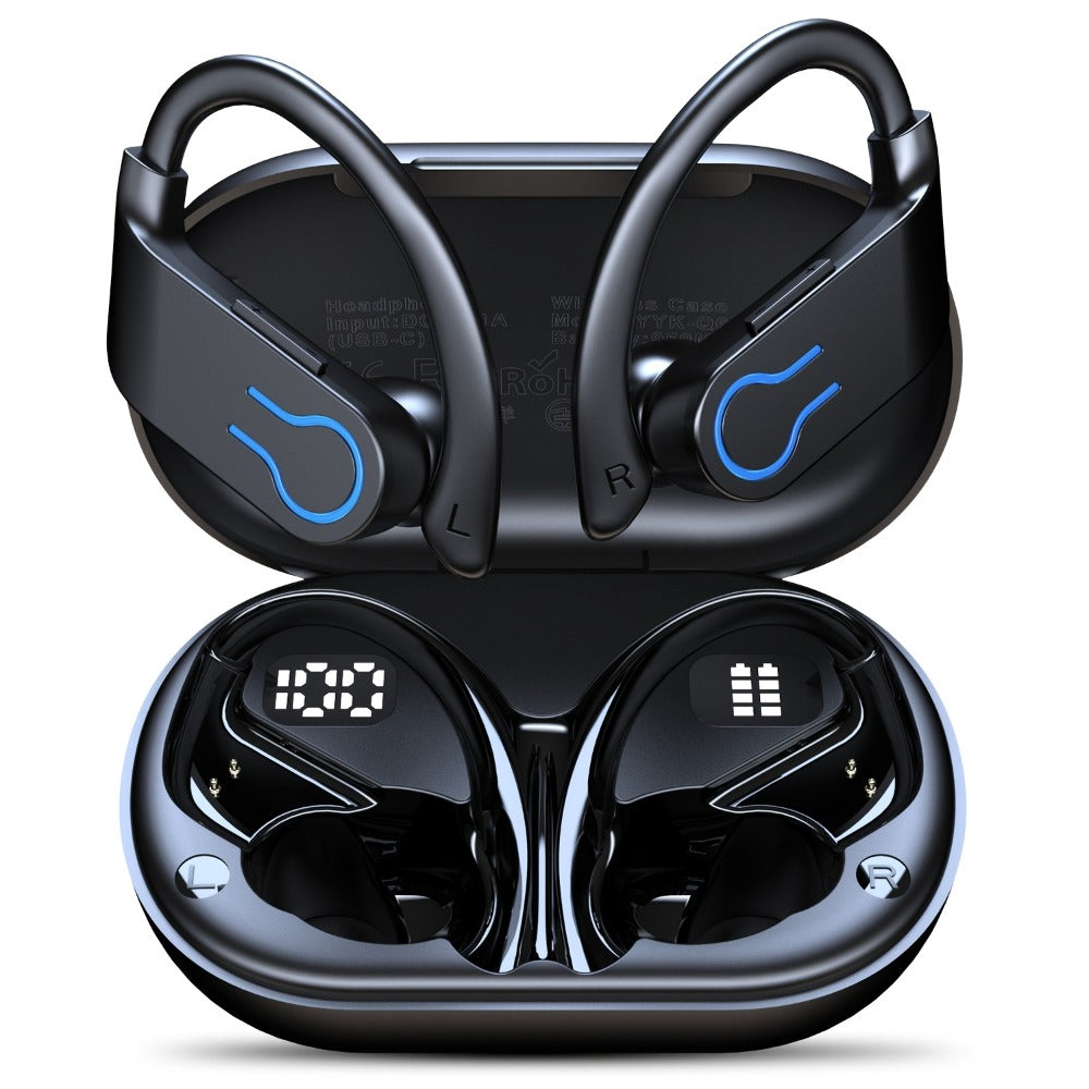 TWS Earhook Wireless Earbuds Semi-Open Back with LED Charging Case, ENC Noise Reduction, Touch Volume Control, Built-In Microphone, True Wireless Bluetooth Headphones for Sports Travel Work