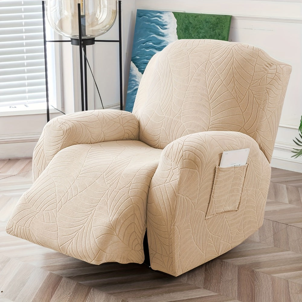 Jacquard Stretch Sofa Recliner Cover Big Leaves - High Stretch Soft Washable Slipcover for 1 2 3 Seat Loveseat with Console Furniture Protector Home Decor, 6 Colors