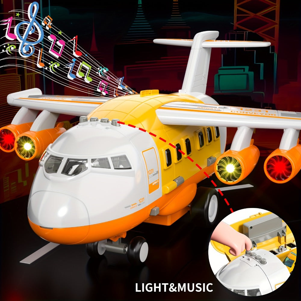 Transport Cargo Airplane Toy for Kids – Jumbo Plane with 10 Mini Cars & Spray Mist