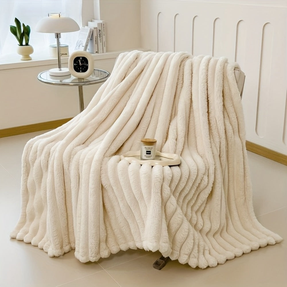 Reversible Faux Rabbit Hair Blanket – Thickened Soft Thermal Throw for Bed, Nap, Office & Camping, All Season, 4 Colors, 5 Sizes
