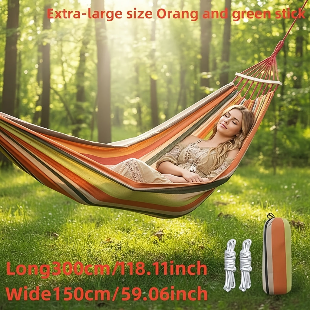 Outdoor Woven Hammock with Wooden Spreader Bar – Thickened Nylon Rope, Single or Double Size – Hanging Chair Swing Bed for Garden, Courtyard, Park & Balcony (No Frame Included)