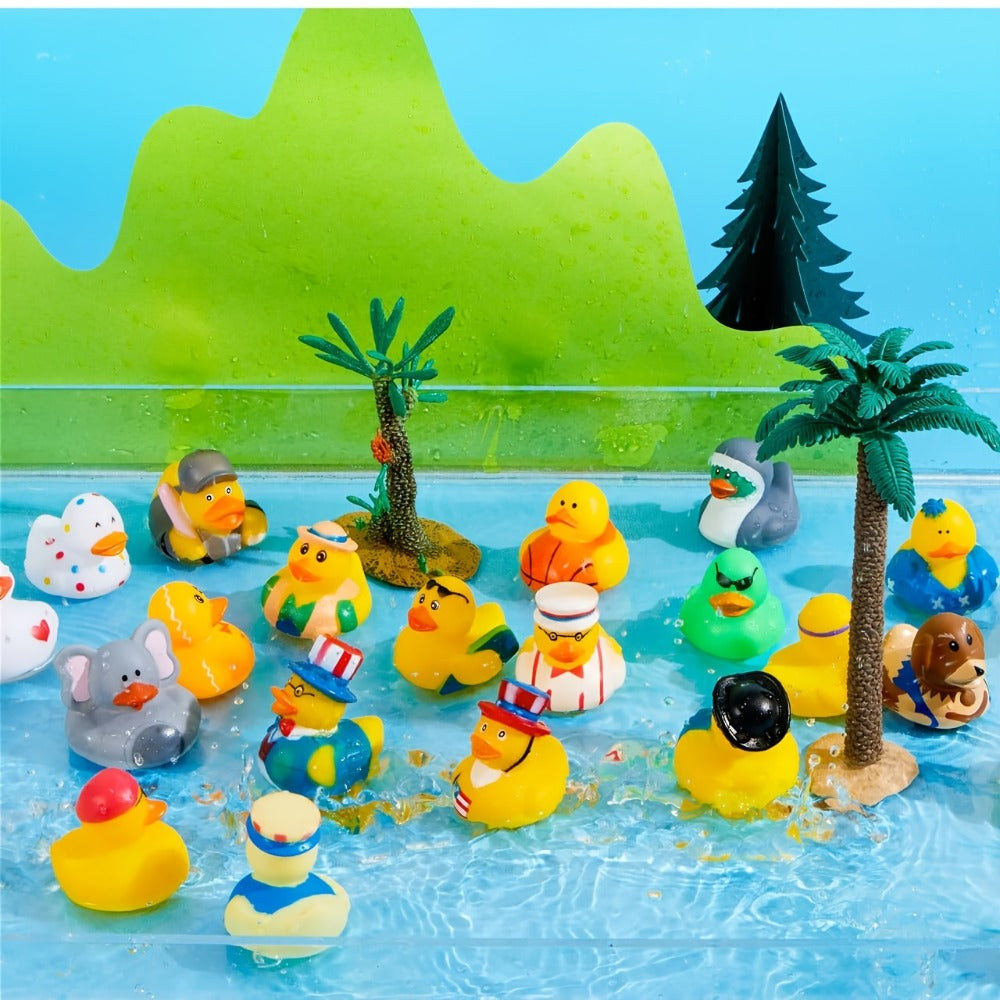 30 Pack Mini Rubber Ducks Assorted with Mesh Bag – 2" Floating Bath Toys for Kids, Variety Zoo Animal Unicorn Pirate Designs, Baby Shower Party Favors, Birthday Gifts for Boys & Girls
