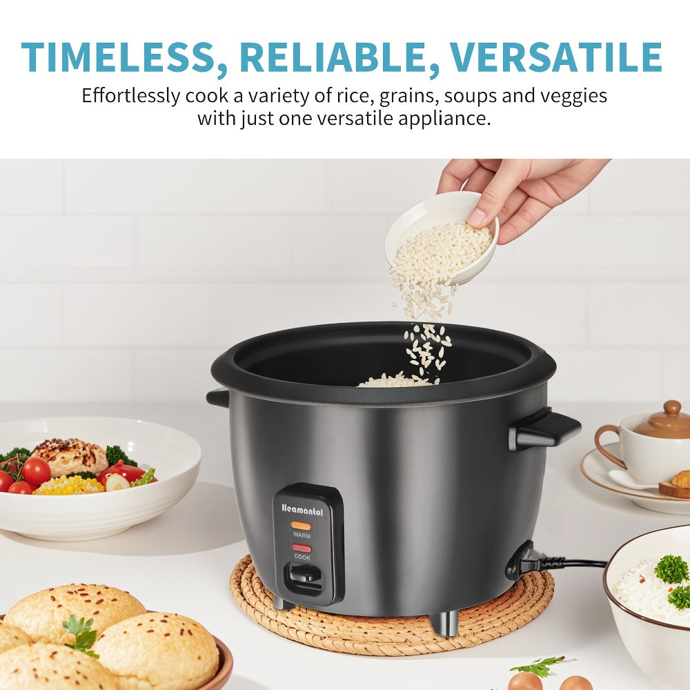 Rice Cooker & Yogurt Maker 3-Cup Nonstick – 1.5Qt Multicooker with Auto Keep Warm, One-Touch Operation, Stainless Steel Inner Liner & Steamer for Grain, Oatmeal & More