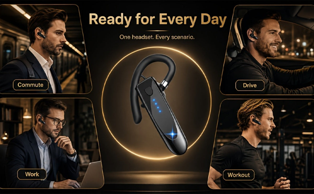 Trucker Bluetooth Headset 29H Playtime 180H Standby, Handsfree Earpiece with Mic Dual Device Connection, Wireless Headset for Driver Office Compatible with iPhone Android Samsung Laptop
