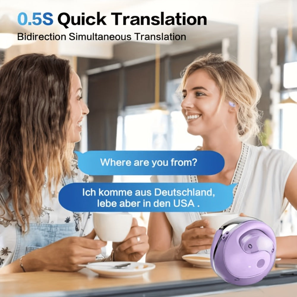 100 Language Real-Time Translation TWS Earphones Coconut Ball Pendant Wireless Earbuds Conference Recording Noise Canceling Mic Touch Control Fast Charging Type-C Free Lanyard for Travel Business