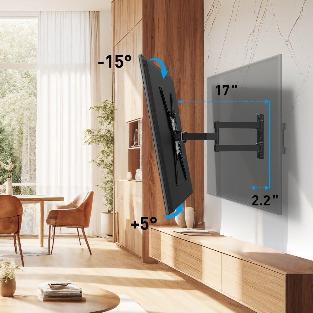 Full Motion TV Wall Mount 37-75 Inch – Heavy Duty Dual Arm Swivel Tilt, 132 lbs Capacity, VESA 600x400mm, Extends 15.4 Inch, Fits LED LCD OLED Flat Curved Screens, Cable Management Included
