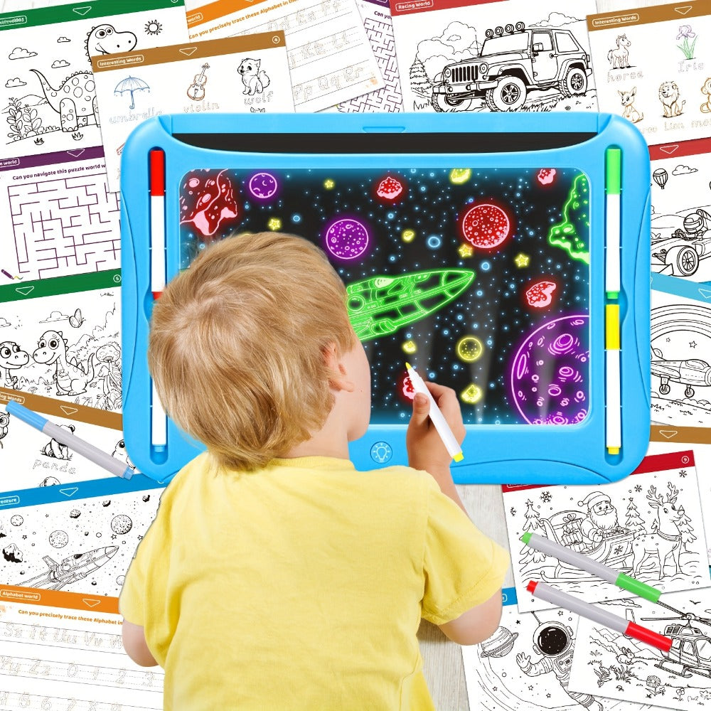 LED Light Up Drawing Board for Kids with 9 Double-Sided Tracing Cards & 6 Markers – Travel Doodle Board, 6 Colors