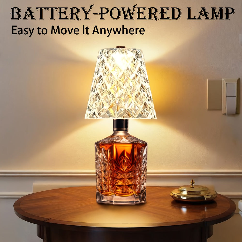 Wireless Wine Bottle Lamp – USB Rechargeable Acrylic Crystal Shade, 3-Color Touch Control Smooth Dimming, 2000mAh Cordless Bottle Light for Bar Decor, Home, Kitchen, Party & Table Ambiance (1pc / 2pcs)