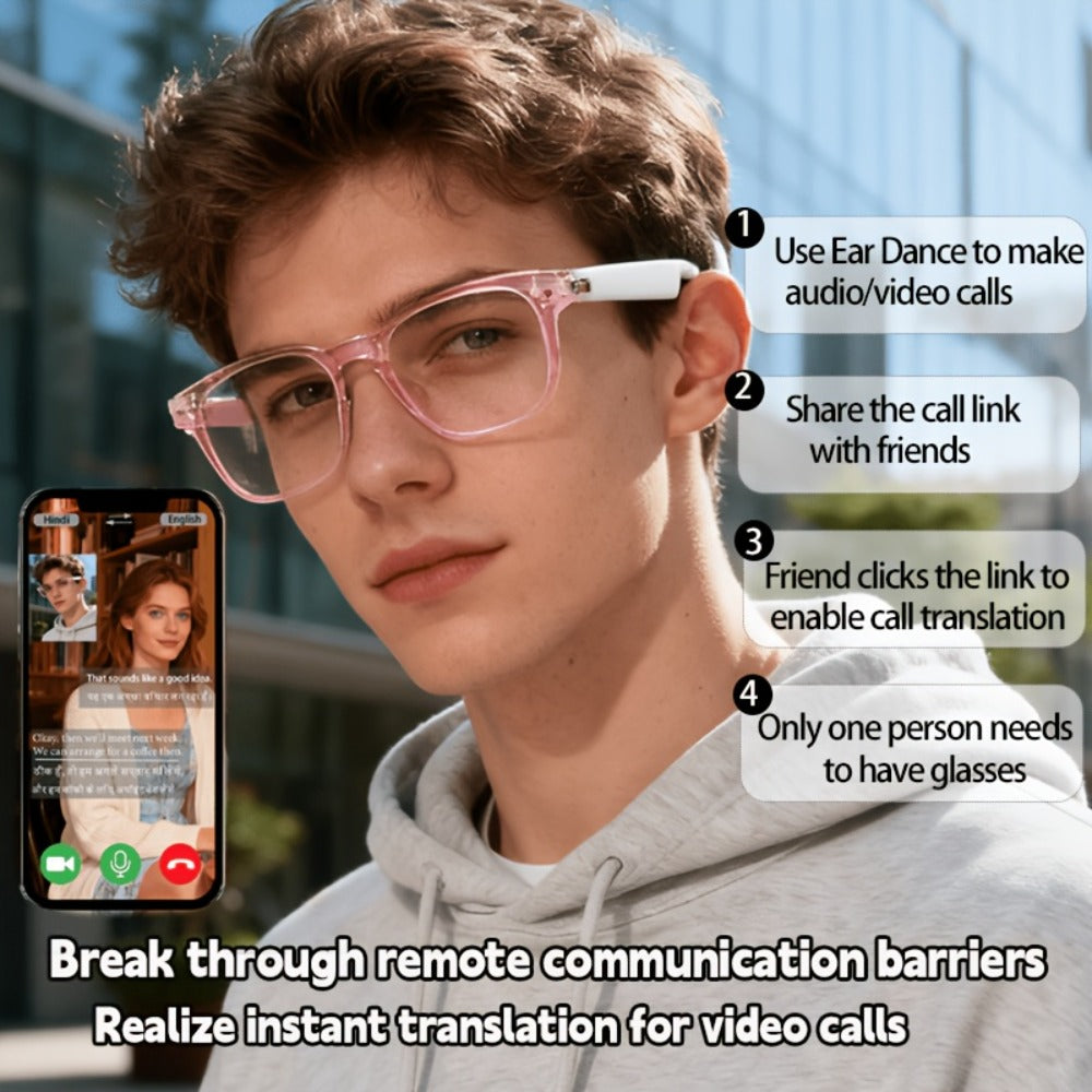 164-Language Translation Glasses with Real-Time AI Voice Translator – Bluetooth Music & Calls | AI Voice Assistant | Indoor & Driving Use | Unisex Smart Eyewear Multiple Colors | Travel Business Gift