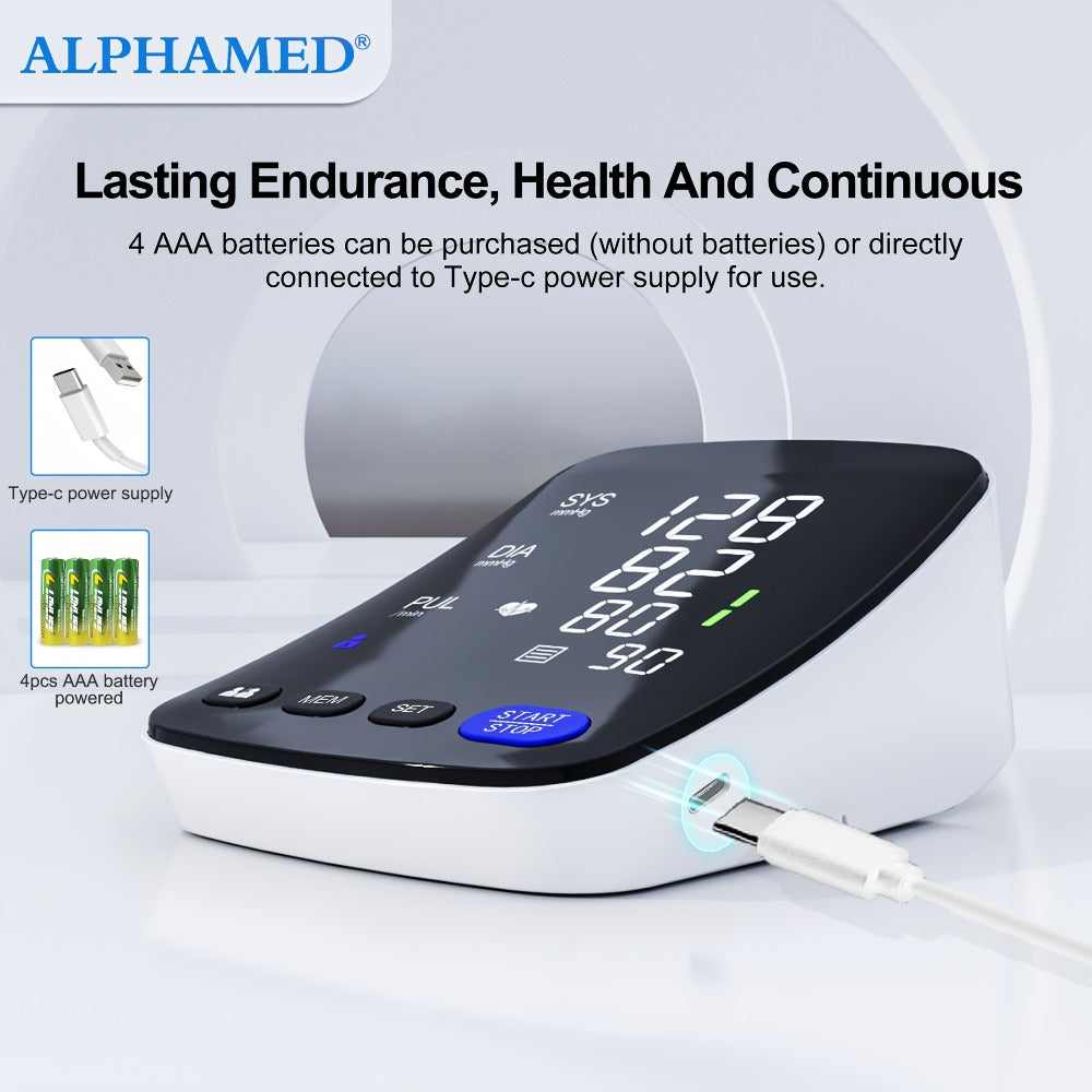 Upper Arm Blood Pressure Monitor - ALPHAMED U82RH Automatic BP Monitor, USB Powered, 8.7-17" Cuff, 2×199 Memory, LED HD Curved Screen, Intelligent Design for Elderly & Family Home Use