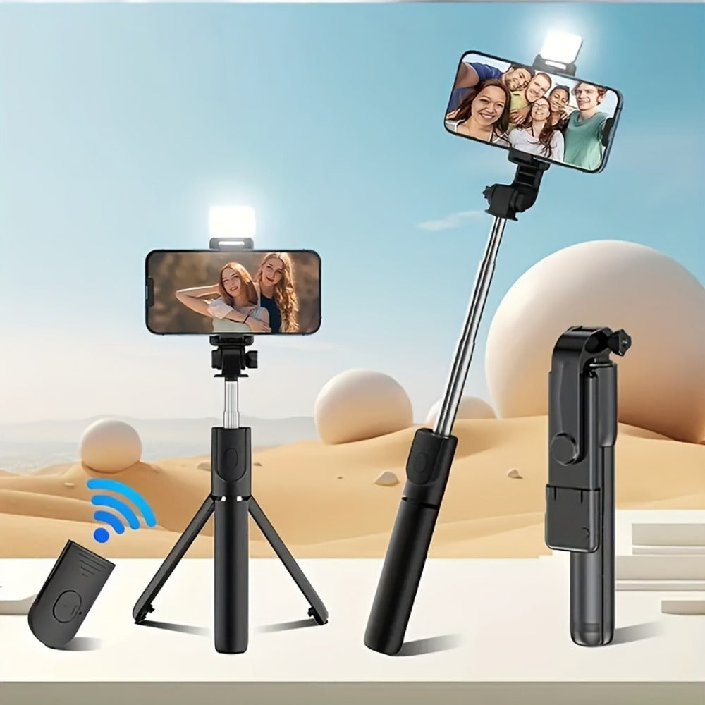 Ring Fill Light Selfie Stick Tripod with Wireless Remote – Expandable 360° Rotation Phone Stand for iPhone Android, Live Streaming Vlogging Travel Hiking Outdoor Photography, Portable LED Selfie Stick