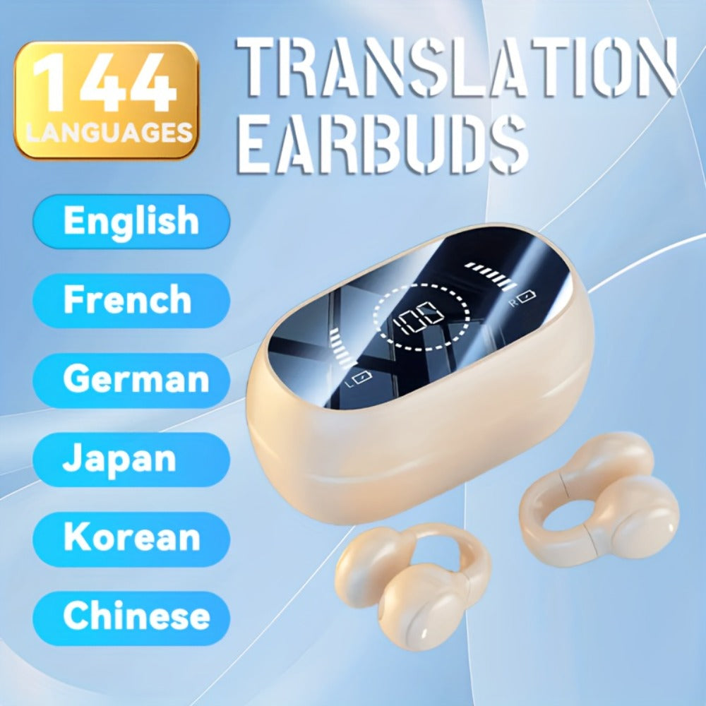 Open-Ear AI Translation Earbuds 144 Languages Real-Time Translator, Wireless Translator Headphones USB-C Charging, Compatible with Tablet & Smartphone, for Travel Business International Communication