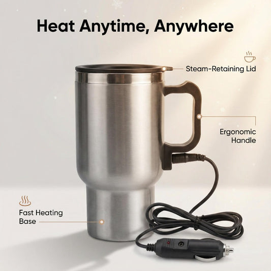 Car Electric Kettle, 12V DC, 450mL Stainless Steel Heating Cup for Travel