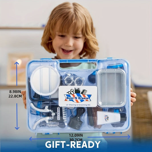 Kids Barbershop Pretend Play Kit, 23-Piece Hair Styling Role-Play Set