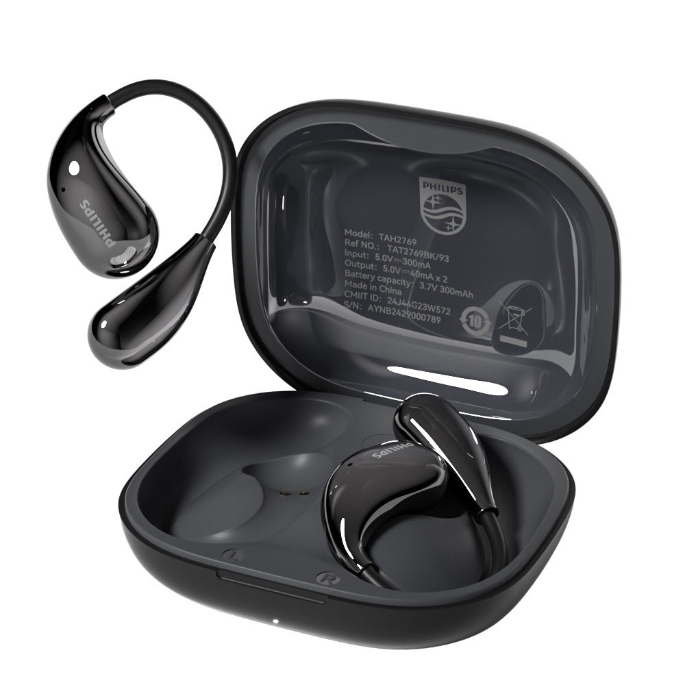 Philips TAT2769 Earhook Running Earbuds Bluetooth 5.4 Noise Cancelling Mic Secure Sport Fit Over-Ear Wireless Headset for Running Sports Gym Black White Blue