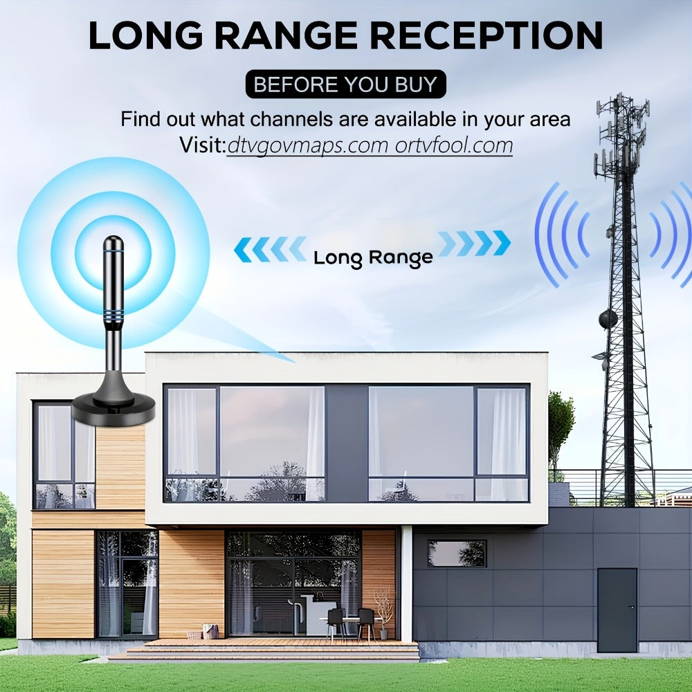 Smart IC Chip TV Antenna with Signal Booster – 4K Ultra HD & 1080P, Omnidirectional Indoor & Outdoor, Weather Resistant, 10FT Coax Cable, Free Local Channels, Works with All Smart TVs & Legacy TVs