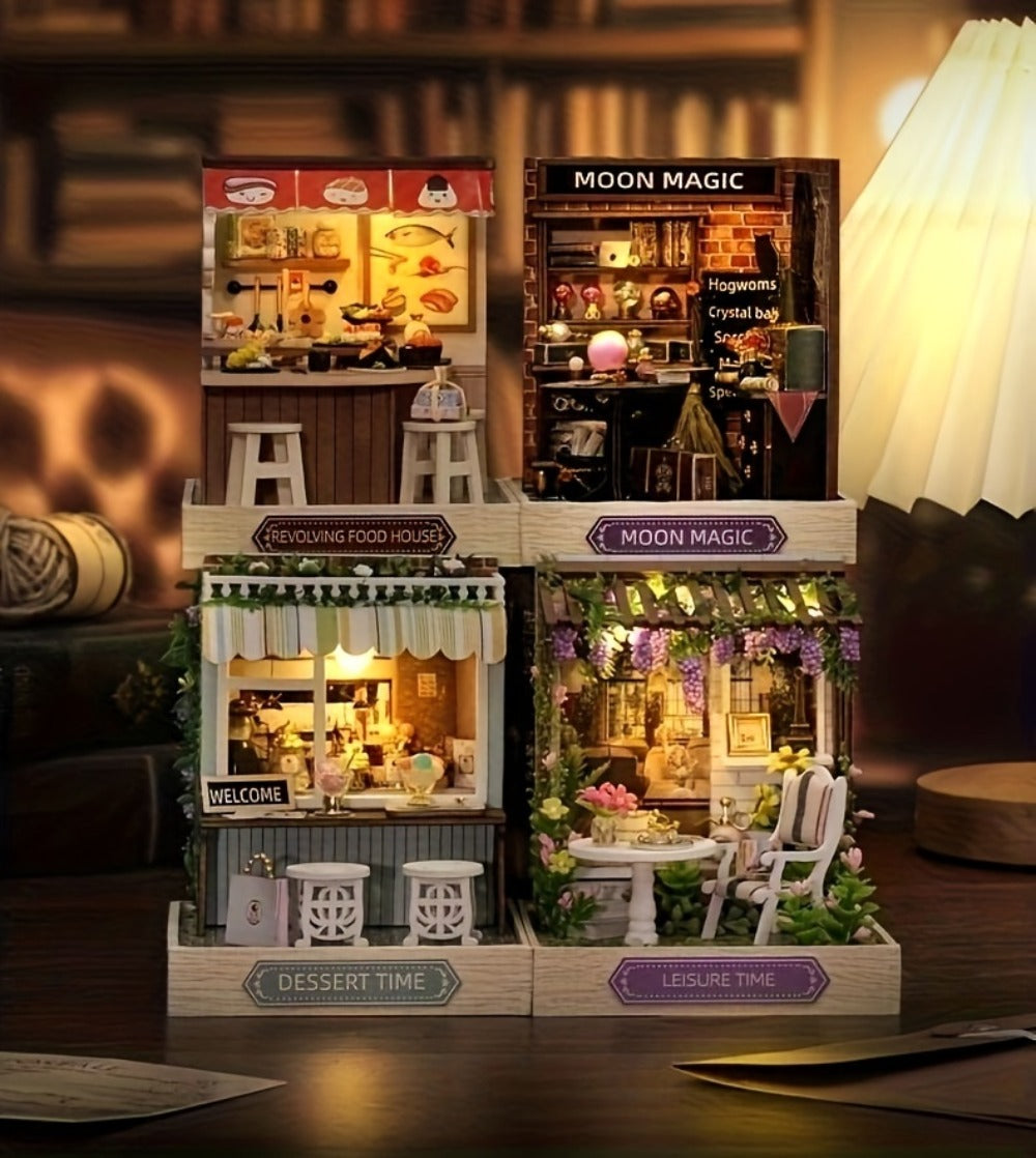 DIY Wooden Miniature House Kit with Dust Cover in Three Themes