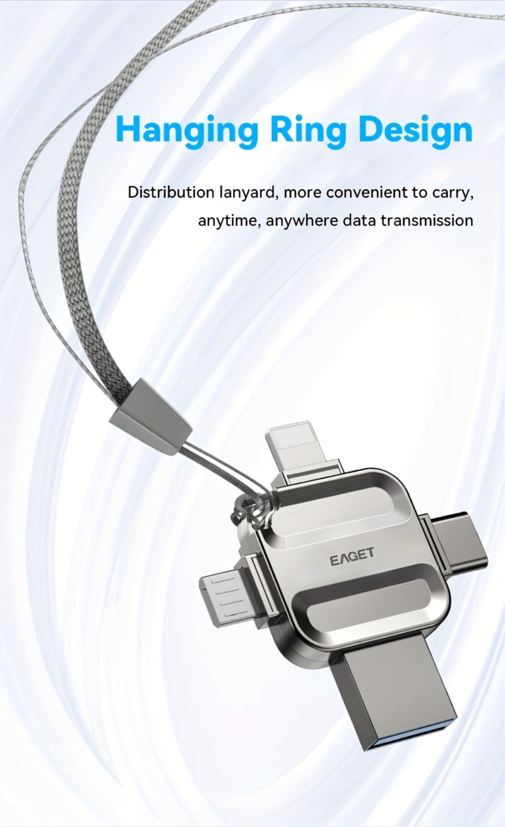iPhone Flash Drive 4-in-1 USB Stick EAGET I50 Lightning USB-C Micro USB USB 3.0 Photo Stick for iPhone iPad Android PC Mac – 32GB 64GB 128GB 256GB Storage Expansion Memory Stick