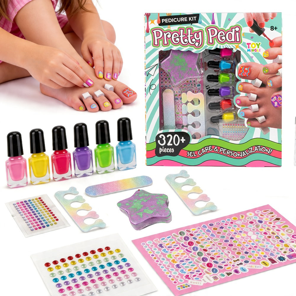 Pedicure Pretend Play Spa Set with 320+ Pieces, Nail Stickers & Polish