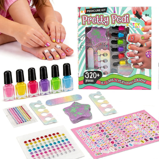 Pedicure Pretend Play Spa Set with 320+ Pieces, Nail Stickers & Polish