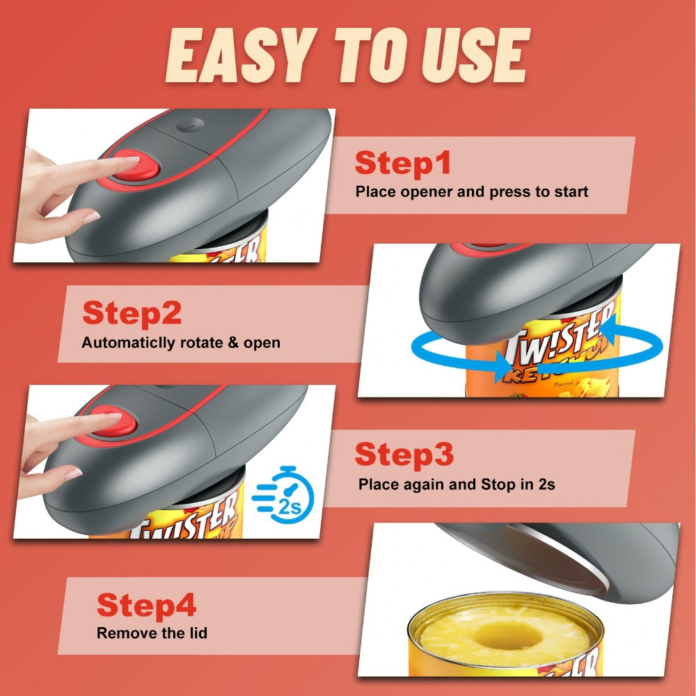 Automatic Can Opener Hands-Free | Electric Battery-Powered One-Touch Can Opener for All Can Sizes, Safe Smooth Edge, Food-Safe Portable Kitchen Tool – No Sharp Edges, Easy to Use, Multiple Colors