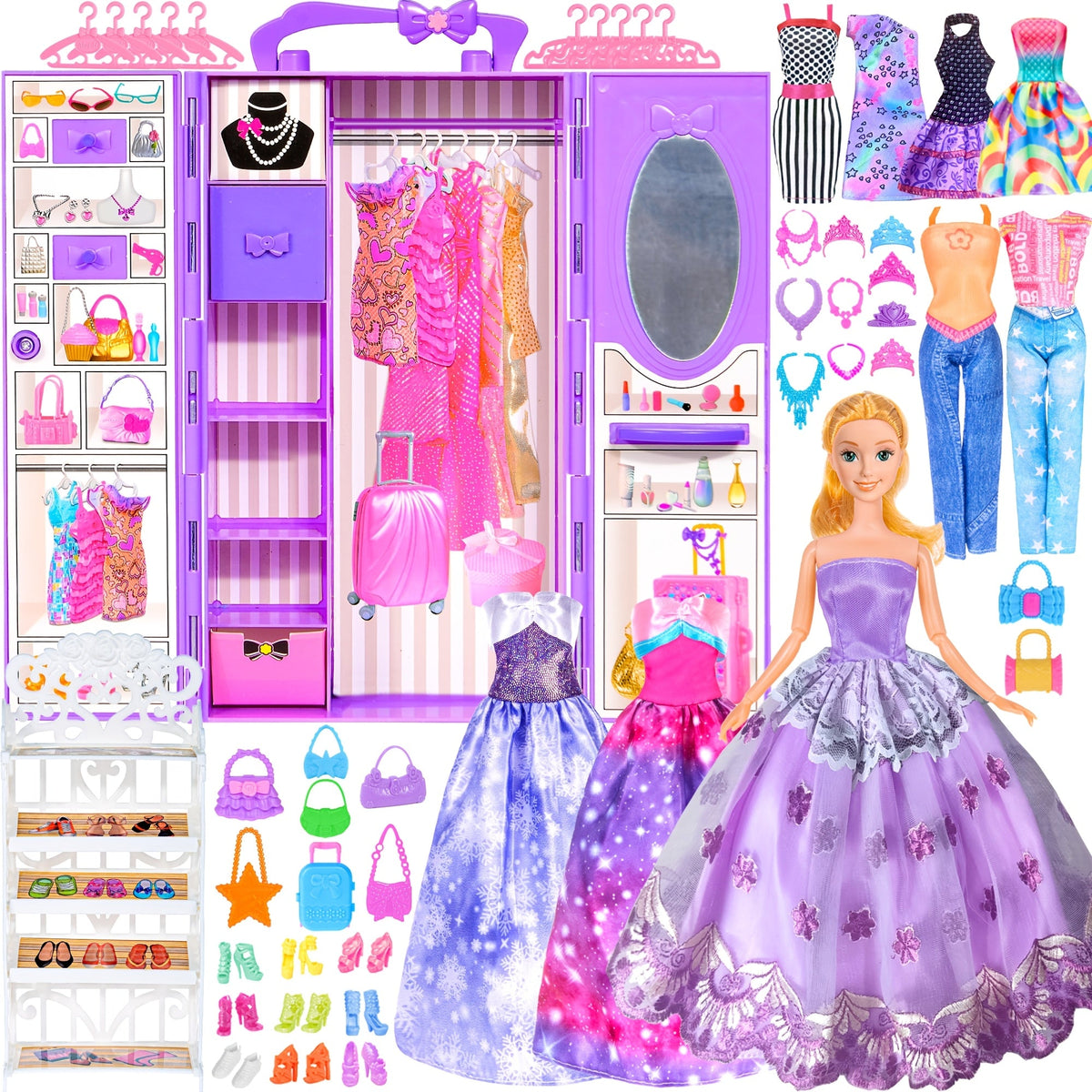 Doll Closet Playset with Clothes & Accessories for 11.5-Inch Fashion Dolls