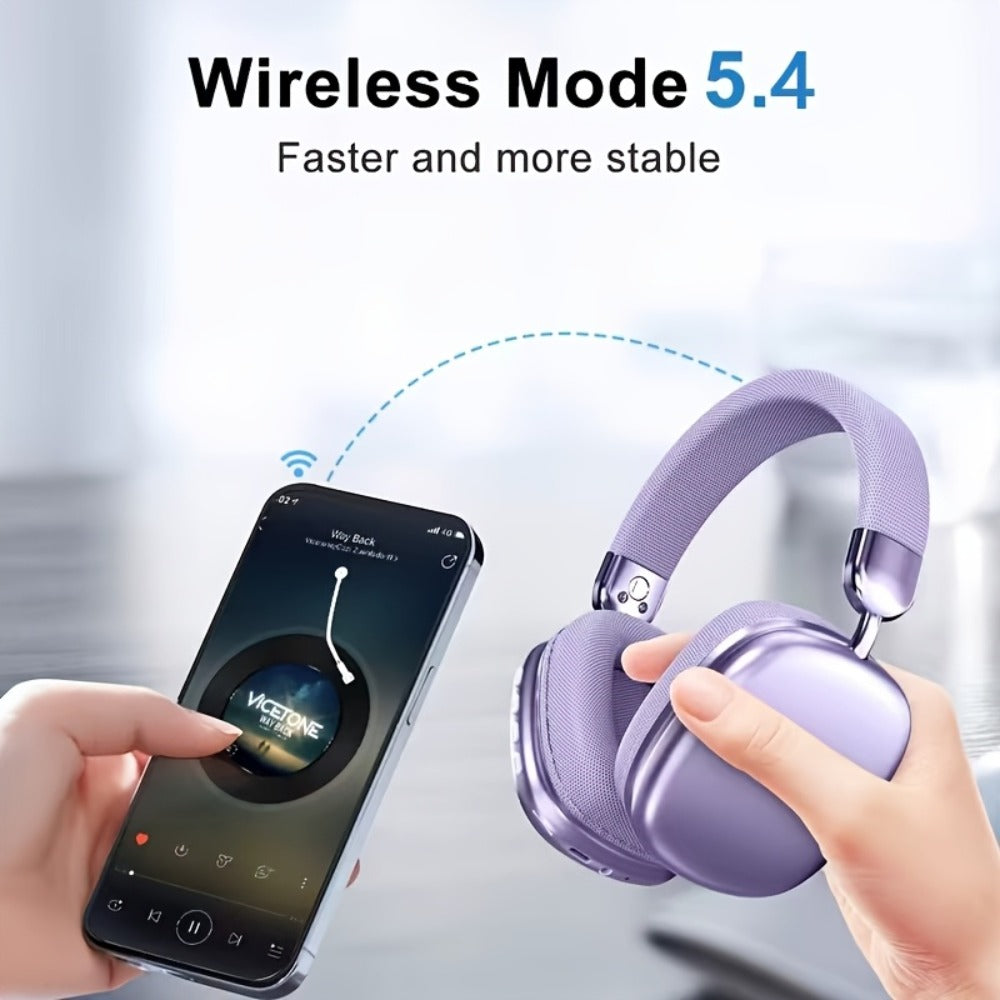 Rotatable Over-Ear Wireless Headphones Bluetooth 5.4 800mAh Large Battery Noise Reduction High Sound Quality Closed-Back Cushioned Headset for Sports Gaming Walking iOS Android Computer