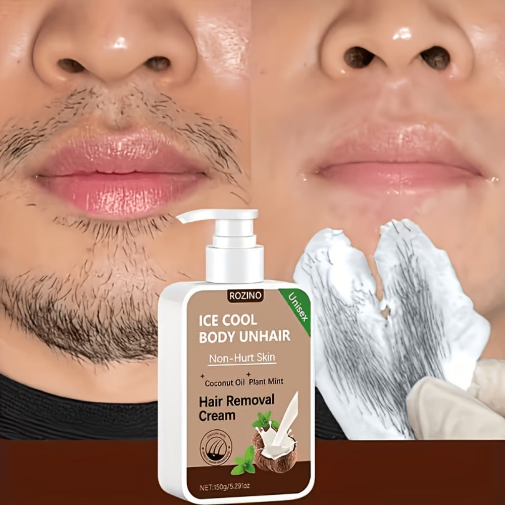 Hair Removal Cream Coconut 150g Painless Semi-Permanent Depilatory – Gentle Non-Irritating Formula for Face Lip Underarm Legs Arms & Bikini Area, Up to 6 Month Smooth Skin Results for Women Sensitive Skin