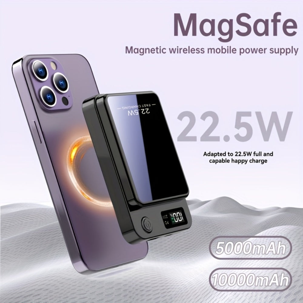 15W Wireless 22.5W Fast Charge Magnetic Power Bank 10000mAh 15000mAh, MagSafe Compatible Portable Charger USB-C LED Display Slim Lithium Polymer Battery for iPhone Android Samsung – Cable-Free Charging