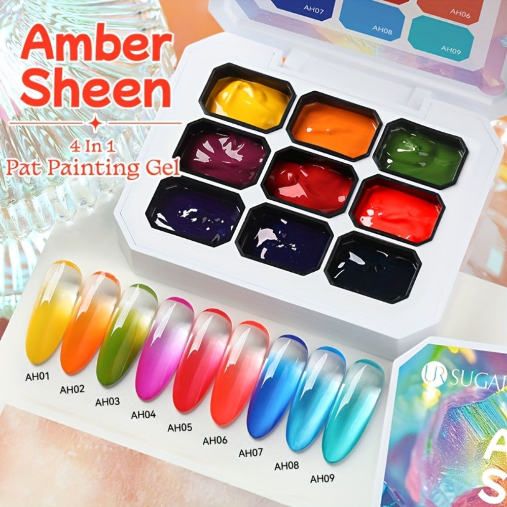 Gradient Ombre Gel Nail Polish Set 9 Colors UV LED Soak-Off – Rich Pigment Stamping Nail Gel, Long-Lasting Salon Manicure, Yellow Purple Blue Shades, DIY Nail Art Gift for Women Girls