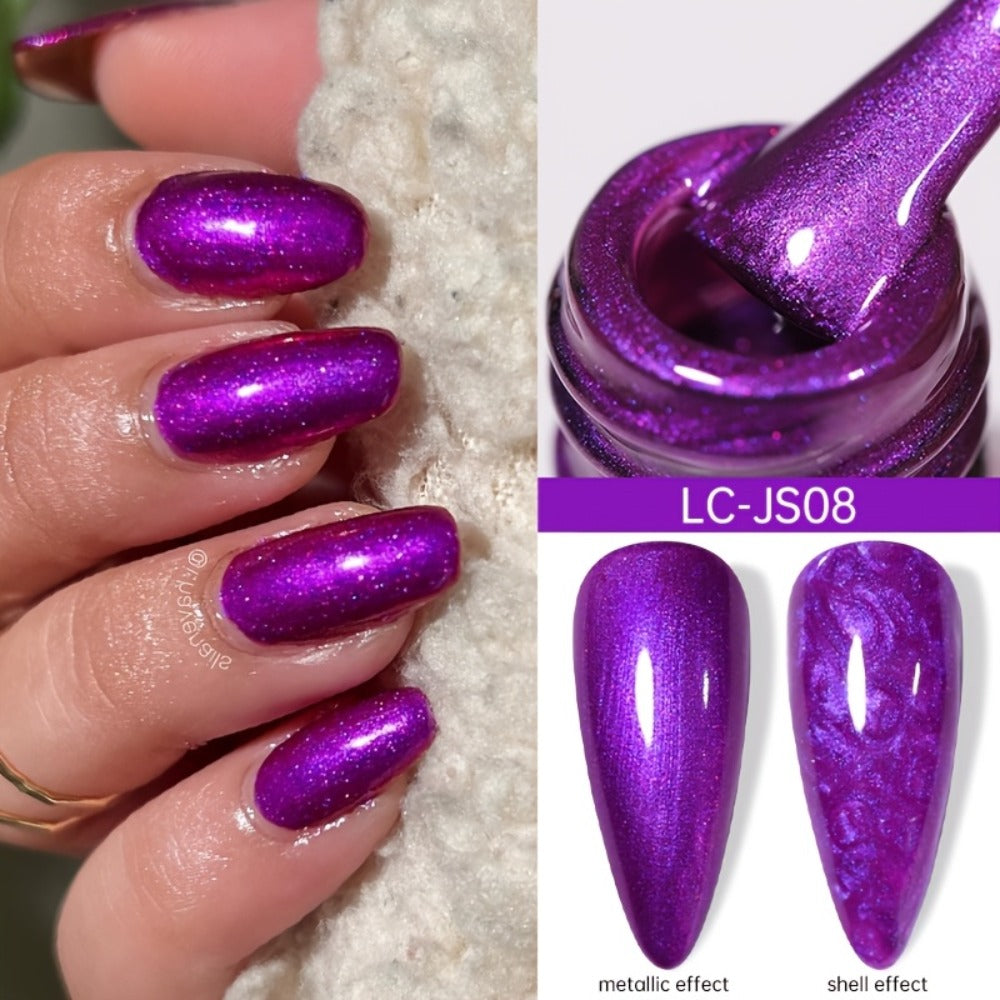 Glitter Gel Nail Polish Set 9pcs Metallic Soak-Off LED UV Sparkling Nail Art Kit — Red & Purple Shades Long-Lasting Salon & DIY Home Manicure, LILYCUTE Professional Formula (0.24oz Each)