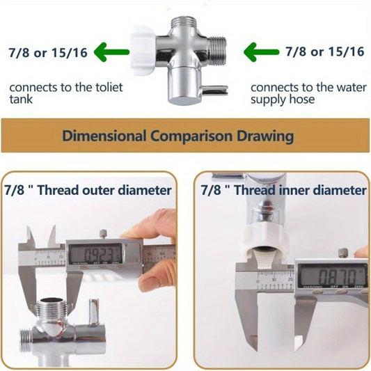 Toilet T-Adapter Diverter Valve with Shutoff, 304 Stainless Steel, Chrome
